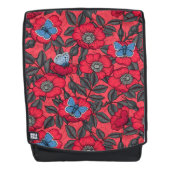 犬のバラと赤と青の蝶 バックパック (正面)