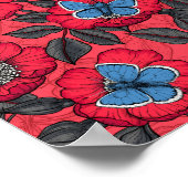 犬のバラと赤と青の蝶 ポスター (角)