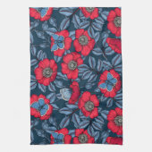 犬のバラと青と赤の蝶 キッチンタオル (縦)
