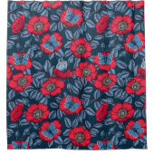 犬のバラと青と赤の蝶 シャワーカーテン (正面)