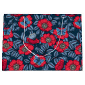 犬のバラと青と赤の蝶 ラージペーパーバッグ (正面)