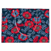 犬のバラと青と赤の蝶 ラージペーパーバッグ (裏面)
