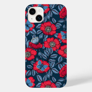 犬のバラと青と赤の蝶 Case-Mate iPhone 14 PLUSケース