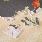 犬のバラ水色:ダークフローラルパターン ジグソーパズル (側面)