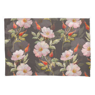 犬のバラ水色：ダークフローラルパターン 枕カバー