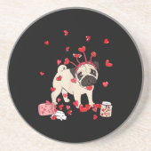 犬のバレンタインデー |かわいいパグバレンタインデー コースター (正面)