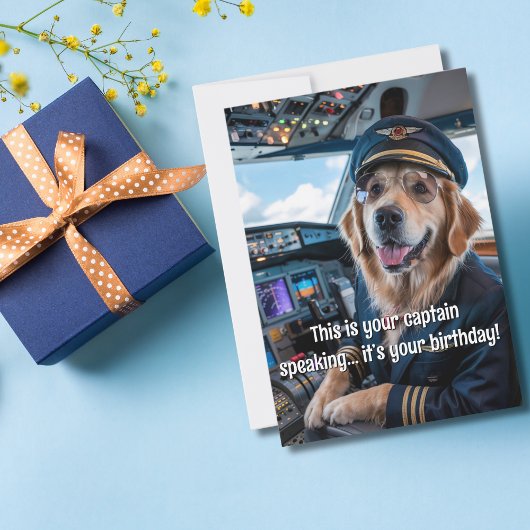 犬のパイロットと飛行機の写真 楽しい航空趣味の誕生日 カード