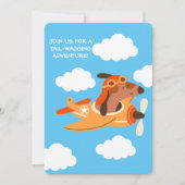 犬のパイロット飛んでいる飛行機、かわいいおもしろい子供の誕生日 招待状 (正面)