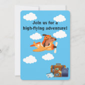 犬のパイロット飛んでいる飛行機、かわいいおもしろい子供の誕生日 招待状 (正面)