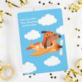 犬のパイロット飛んでいる飛行機、かわいいおもしろい子供の誕生日 招待状