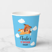 犬のパイロット飛んでいる飛行機、かわいいキッズブルー誕生日 紙コップ (正面)