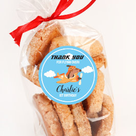 犬のパイロット飛んでいる飛行機、かわいい誕生日ありがとう ラウンドシール