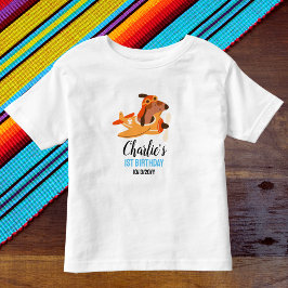 犬のパイロット飛行機、かわいい子供のブルー誕生日 トドラーTシャツ