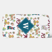 犬のパターンとヴィンテージ水色の花モノグラム Case-Mate iPhoneケース (裏面 (横))