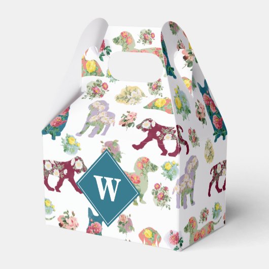 犬のパターンヴィンテージ水の色の花モノグラム フェイバーボックス (正面サイド)