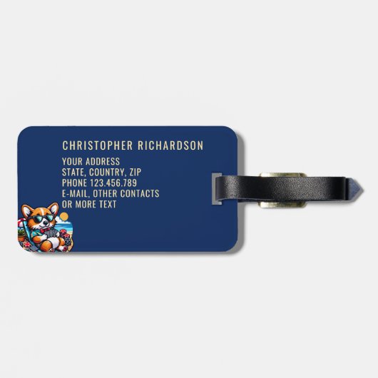 犬のパパおもしろいコルギトランプのポーカー選手のカスタム旅行 ラゲッジタグ (裏面横)
