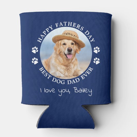 犬のパパパーソナライズされたペット写真ハッピーファーザーの日 缶クーラー (裏面)
