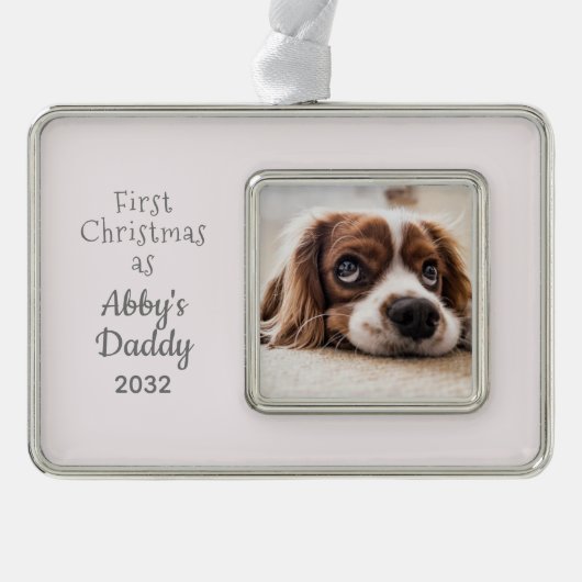 犬のパパ第1回クリスマスガール犬DIYペルソナルツ写真 シルバープレートフレームオーナメント (正面)