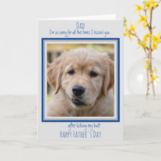 犬のパパ-おもしろい犬から-父の日おめでとう カード (黄色い花)