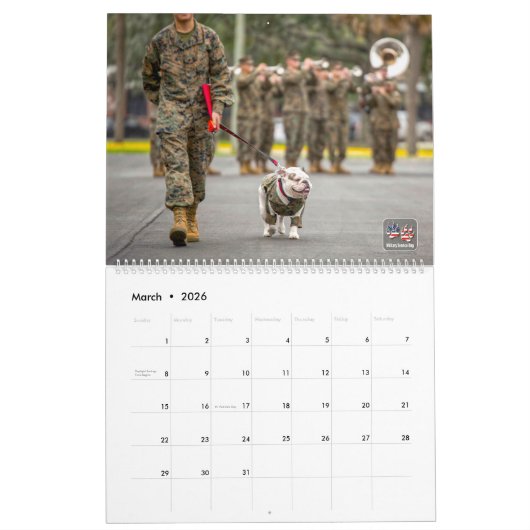 犬のパレード – 米国軍隊サービス犬 カレンダー (3月 2026)