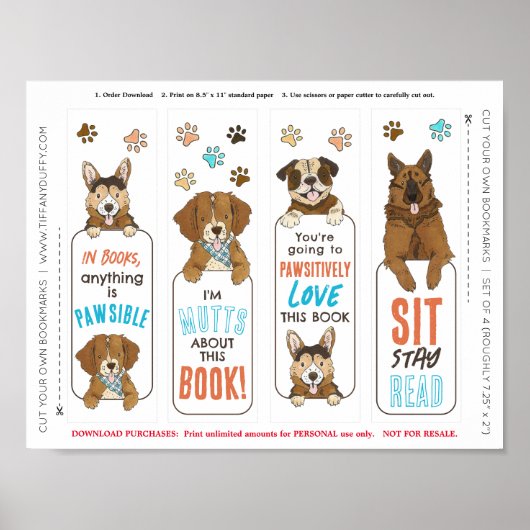 犬のパンチは自分のDIYしおりおもしろいシートを切る ポスター (正面)