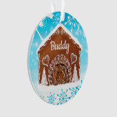 犬のパーソナライズされたギンガーブレッドドッグハウス オーナメント (正面)