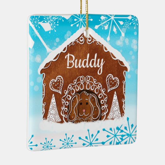 犬のパーソナライズされたギンガーブレッドドッグハウス セラミックオーナメント (右)