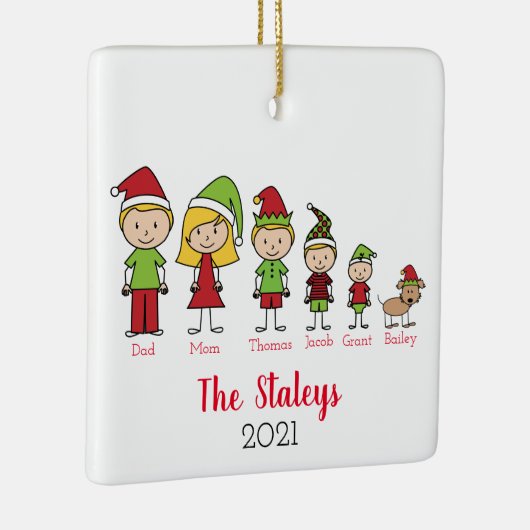 犬のパーソナライズされたクリスマスを飾ったかわいい家族 セラミックオーナメント (右)