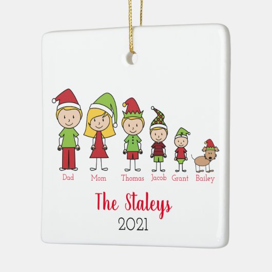犬のパーソナライズされたクリスマスを飾ったかわいい家族 セラミックオーナメント (左)