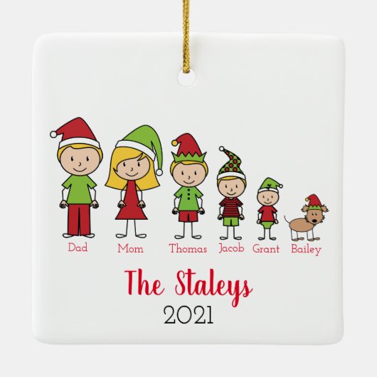 犬のパーソナライズされたクリスマスを飾ったかわいい家族 セラミックオーナメント (裏面)