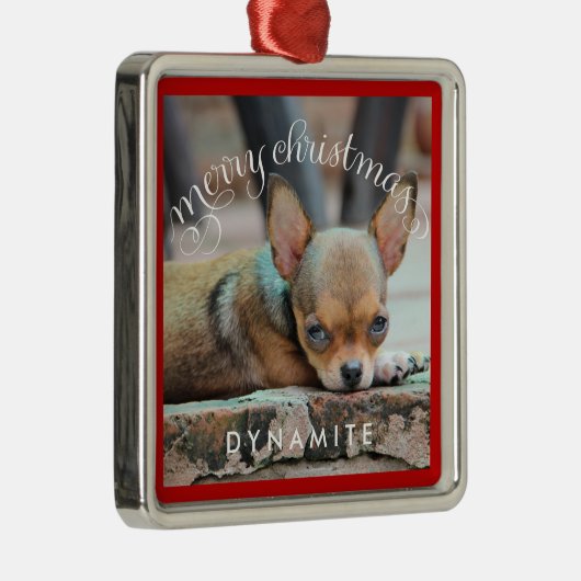 犬のパーソナライズされたクリスマスオーナメントメタル写真 メタルオーナメント (右)