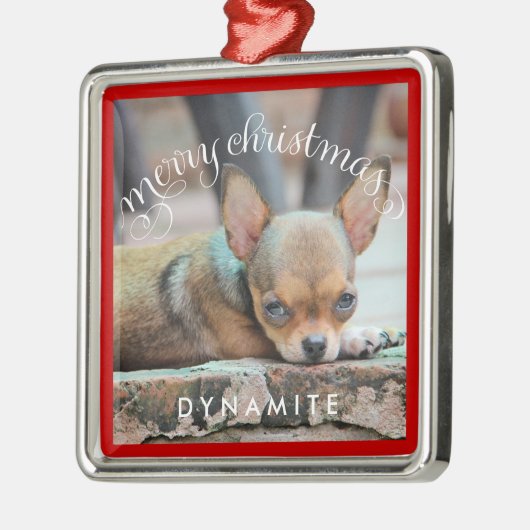 犬のパーソナライズされたクリスマスオーナメントメタル写真 メタルオーナメント (左)