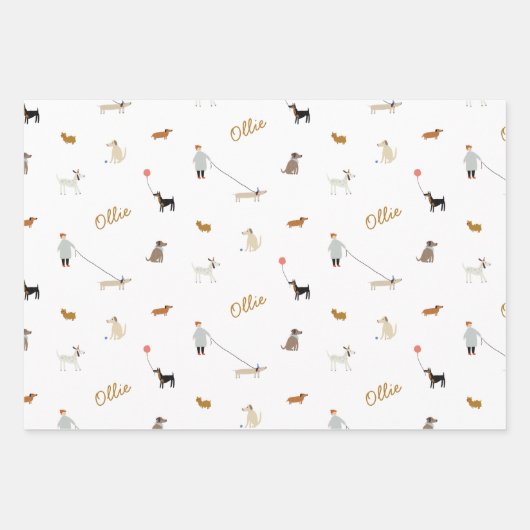 犬のパーソナライズされたパーティー包装紙シートセット ラッピングペーパーシート (正面2)