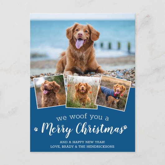 犬のパーソナライズされたペットの写真コラージメリークリスマス シーズンポストカード (正面)