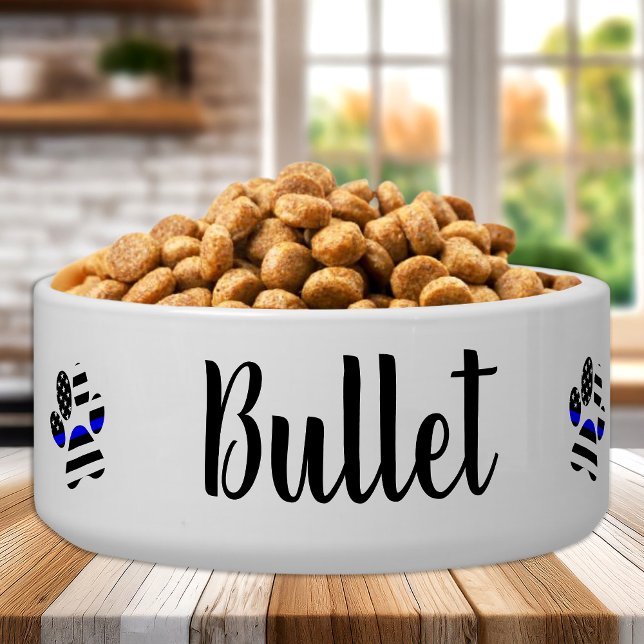 犬のパーソナライズされたボウル – 細いブルーライン – 警察犬 ボウル (クリエイターアップロード済み)