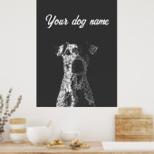 犬のパーソナライズされたポスター抽象芸術ラインアート ポスター (キッチン)