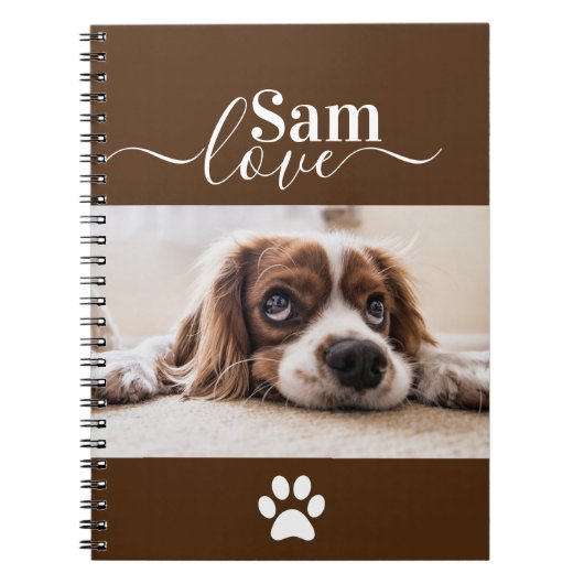 犬のパーソナライズされたモノグラム名ペットの写真 ノートブック (正面)