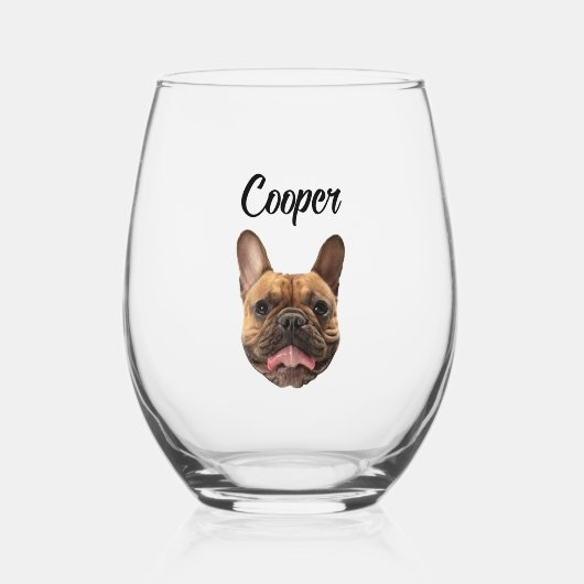 犬のパーソナライズされた写真カスタム犬の母のパパギフト ステムなしワイングラス (正面)