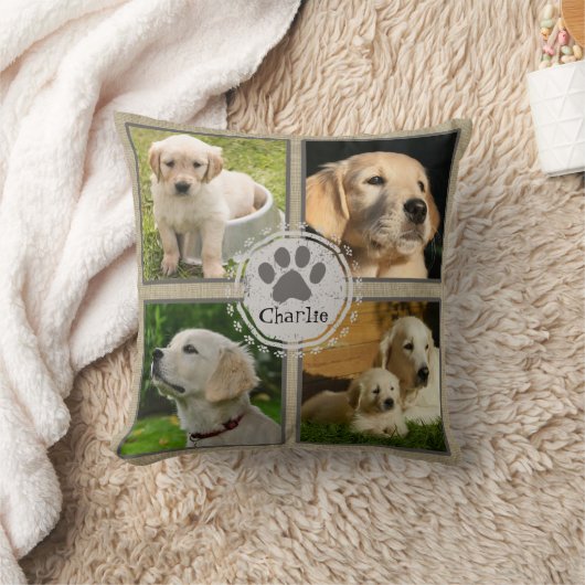 犬のパーソナライズされた写真枕4枚と名前 クッション (ブランケット)