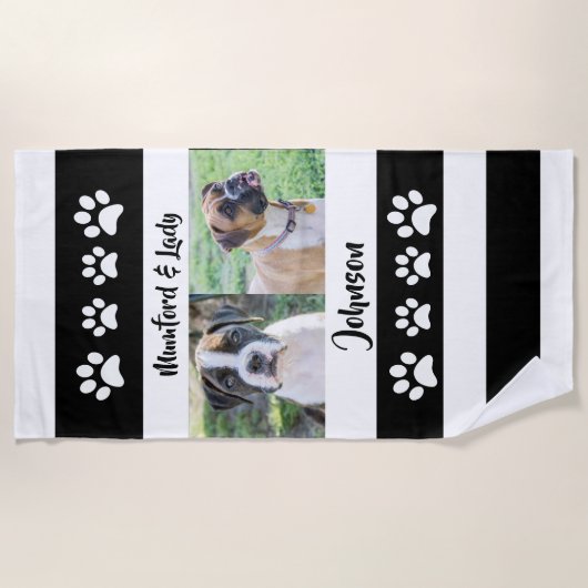 犬のパーソナライズされた写真、家族 ビーチタオル (正面)