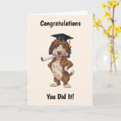 犬のパーソナライズされた卒業 カード (黄色い花)