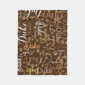 犬のパーソナライズされた名前と手の茶色の全体 フリースブランケット (正面)