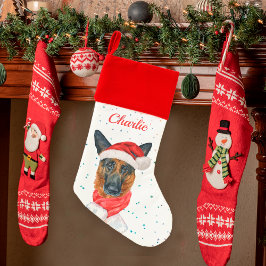 犬のパーソナライズされた名前Water color German Shepherd クリスマスストッキング