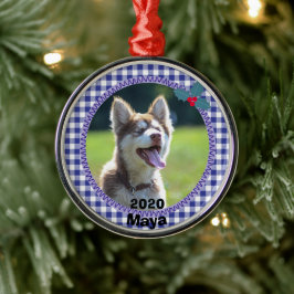 犬のパーソナライズされた子犬のクリスマス写真 メタルオーナメント