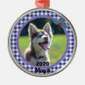 犬のパーソナライズされた子犬のクリスマス写真 メタルオーナメント (正面)