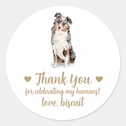 犬のパーソナライズされた結婚式の引き出物シール ラウンドシール (正面)