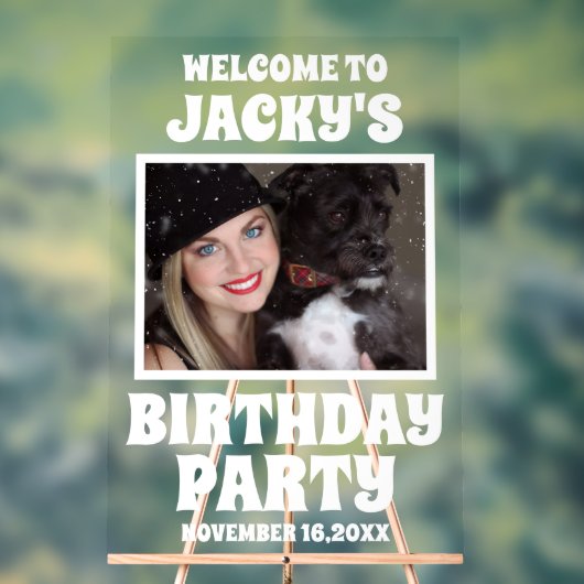 犬のパーソナライズされた誕生日パーティー写真へようこそ アクリルサイン (ニュートラル)