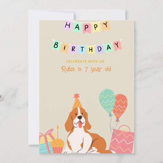 犬のパーソナライズされた誕生日 招待状 (正面)