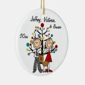 犬のパーソナライズなオーナメントが付いている服を着せられたカップル セラミックオーナメント (右)