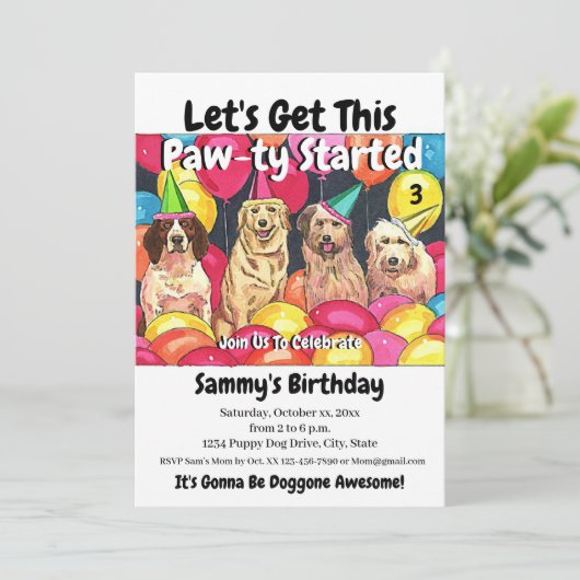 犬のパーティーこのポーティを取得しよう – 開始誕生日 招待状 (スタンド正面)